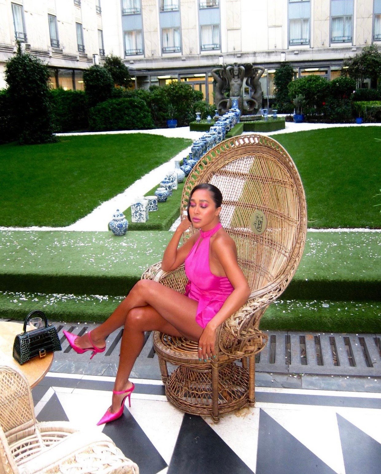 Image of HOT PINK RUFFLED HALTER-NECK PLAYSUIT (UK 12)