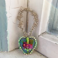 Image 1 of Turquoise Valentine Heart with Rhinestones and Vintage Florals