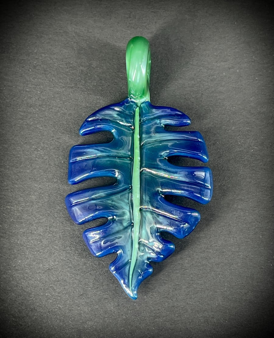 Image of Blue Green Monstera Leaf Pendant