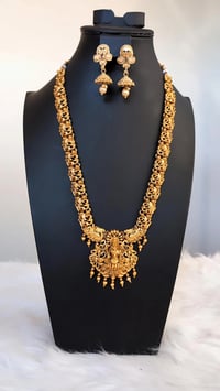 Image 1 of Malika-Temple Jewelry Necklace Set Featuring Goddess Laxmi
