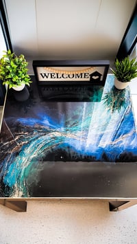 Image 2 of 22" Modern Epoxy Resin Art End Table Hand Painted 'The Hydra'