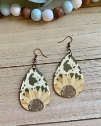 Image 1 of Cowprint Sunflower Earrings 