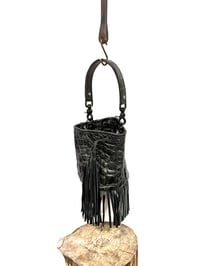 Image 4 of Croc Embossed Black Fringed Leather Top Handle Bucket 