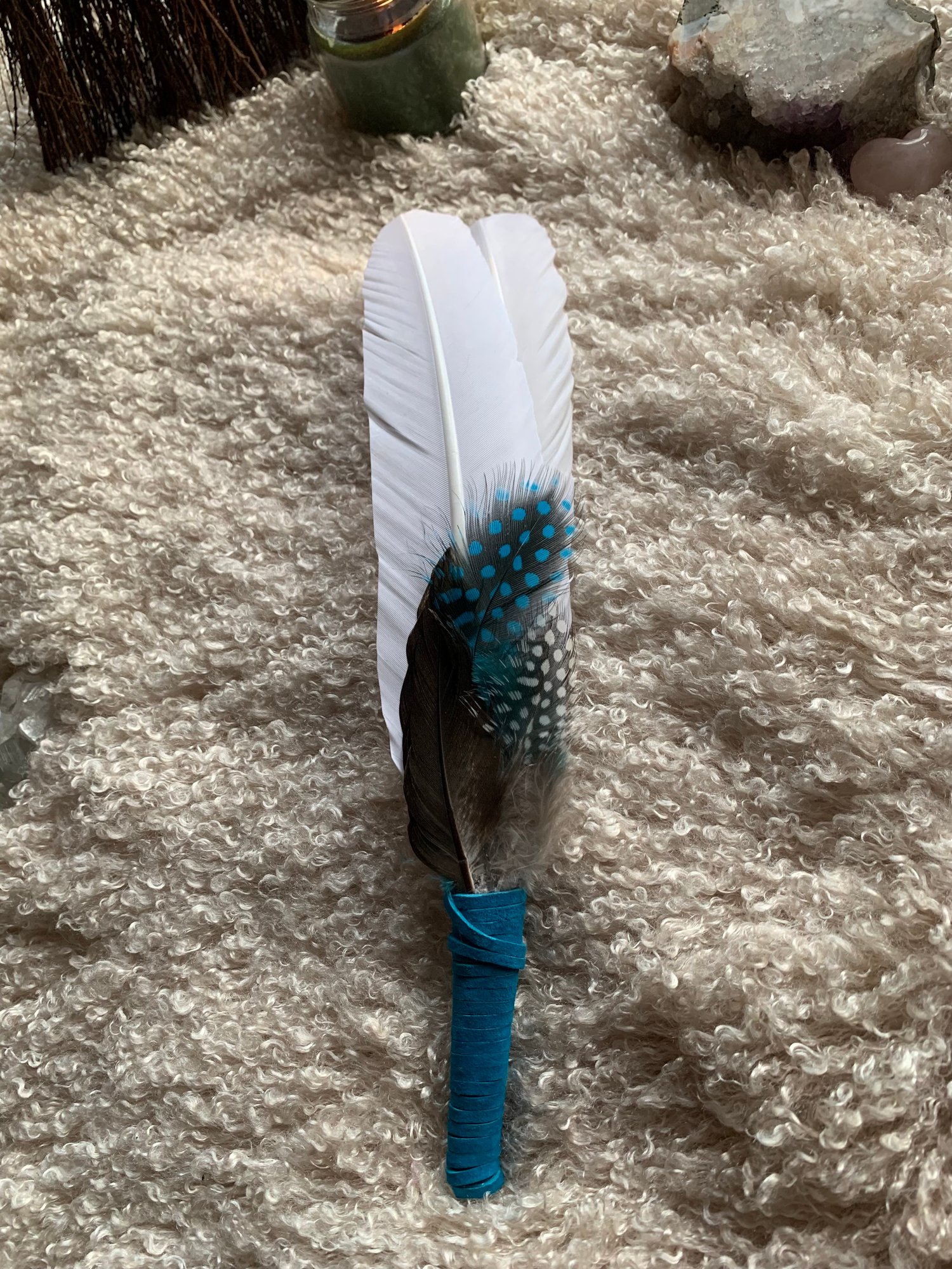 Image of Little darlings of Spring ~Smudge feather fan large Free US Shipping 