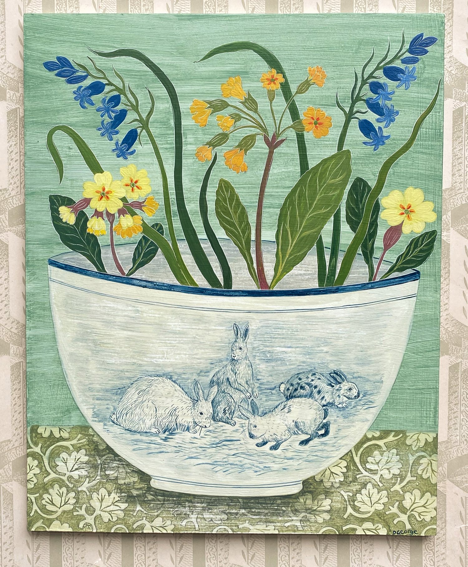 Image of Spring flowers in a rabbit bowl 