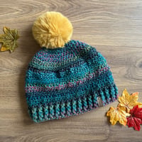 Image 1 of Crochet blue & purple mix beanie