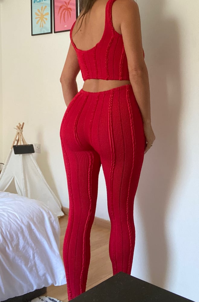 Image of Red Ruffle Texture Leggings Co-Ord Or Seperates