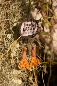 Image 2 of Orange Eucalyptus Flower Earrings