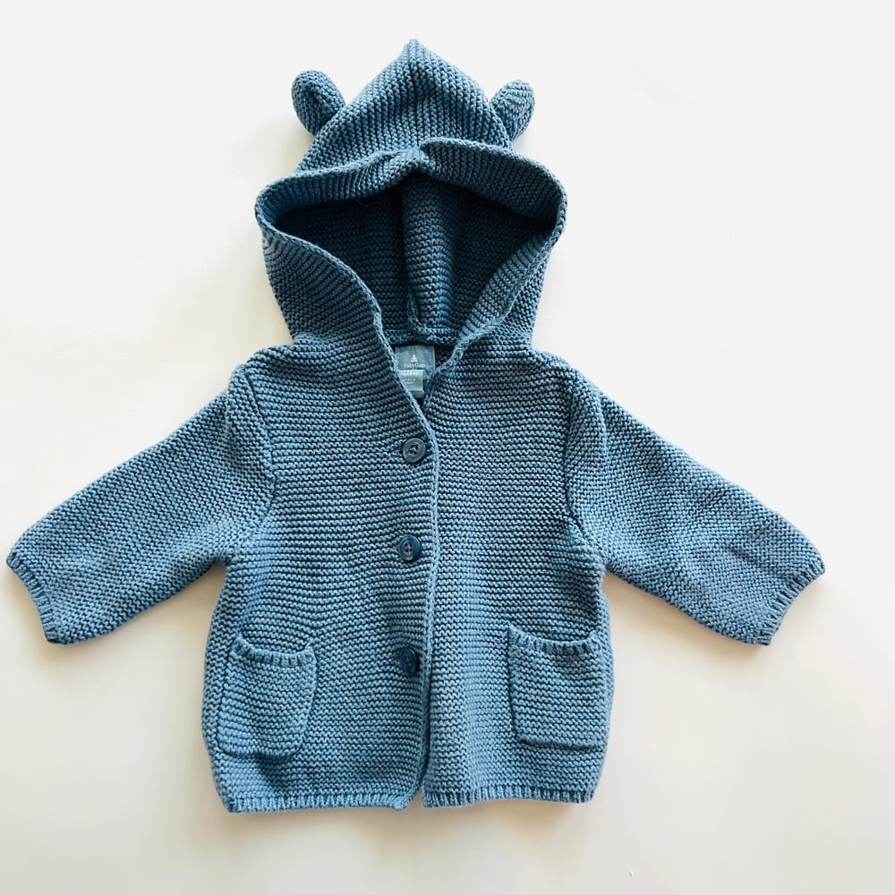 Image of GAP BABY BLUE KNITTED  BEAR SWEATER W/ EARS size 0-3M