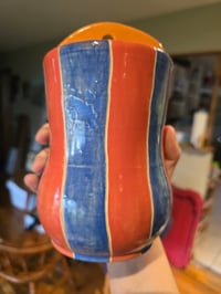 Image 2 of Blue and Orange Striped Wall Vase