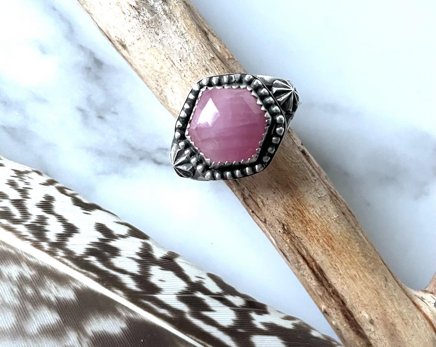 Image of Sterling Silver Handmade Celestial Pink Sapphire Ring 925