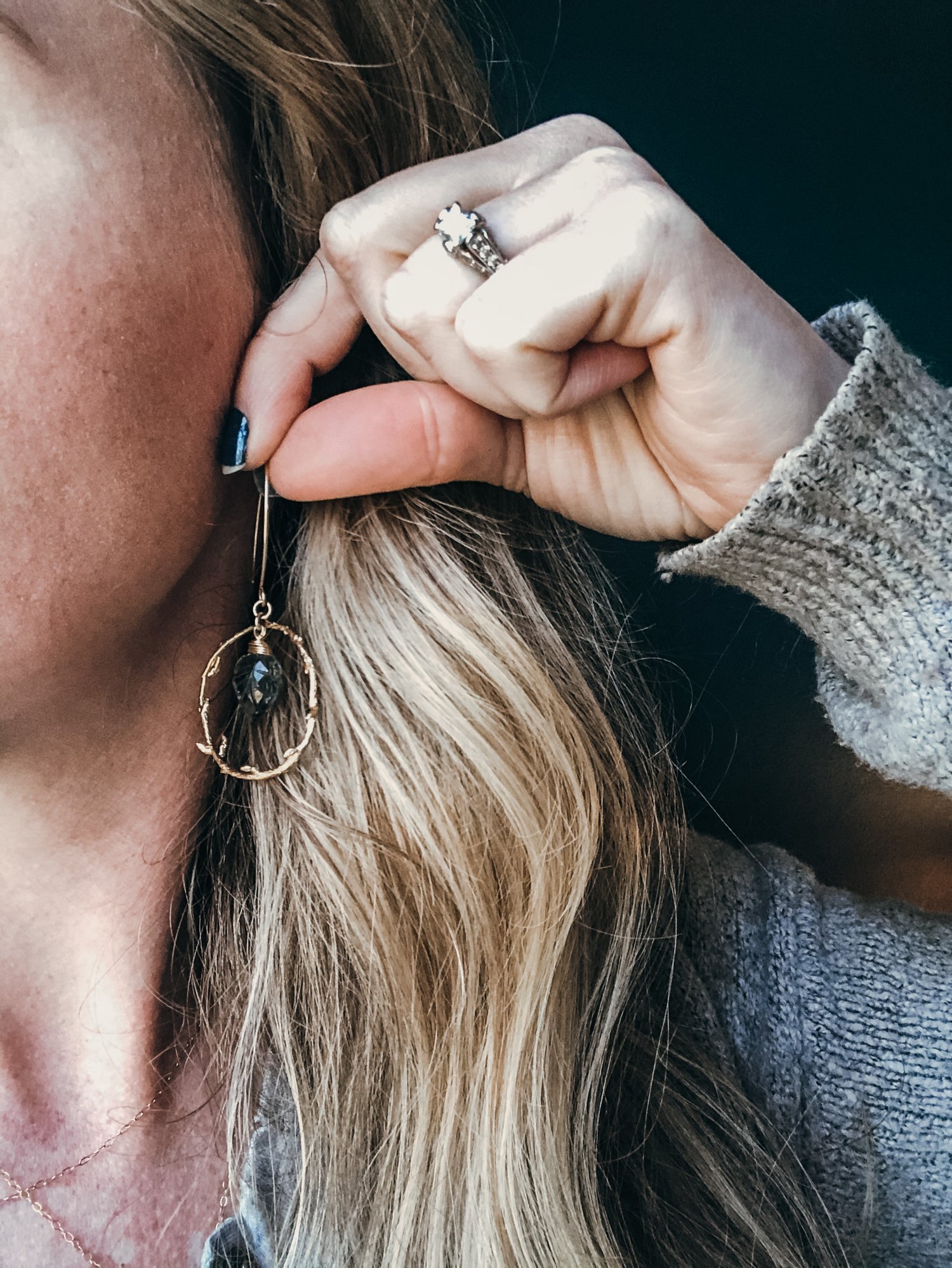 Image of Teal Quartz Branch Hoop Dangles