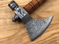 Image 3 of 18" Handmade Damascus Steel Smoke Pipe Tomahawk with Leather Sheath