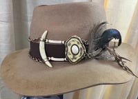 Image 2 of Handmade Tan Panama Hat Stone & Feather Band