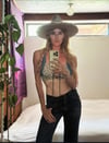 vintage denim and calico corset crop top