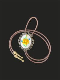 Image 2 of Vintage Orange and Yellow Flower Bolo Tie