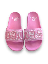 Image 1 of DALLAS PINK VARSITY SLIDES (PREORDER)