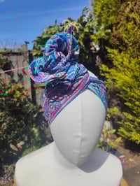 Image 7 of Boho head wrap with Wire - sari fabric Turquoise henna