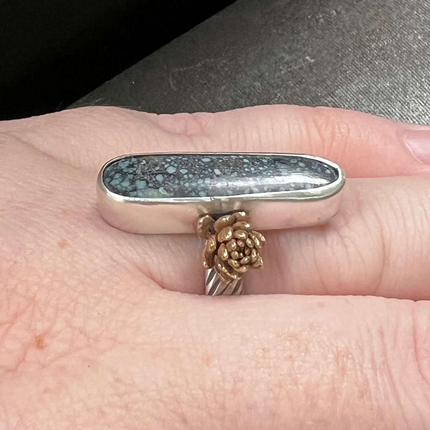 Image of Variscite with 14k Gold Succulent Casting Ring, Size 6.5