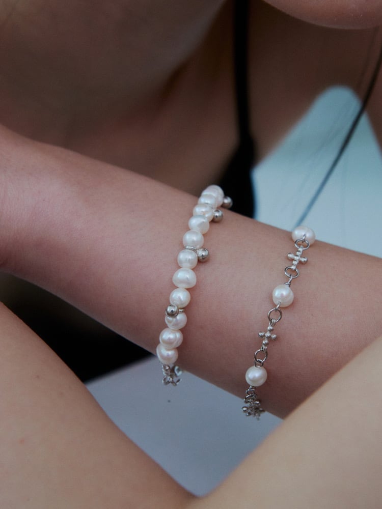 【LOWOOL】Thread Silver Pearl Bracelet〜ブレスレット★韓国発 IMPLY — LOWOOL - Plus Pearl Silver Bracelet