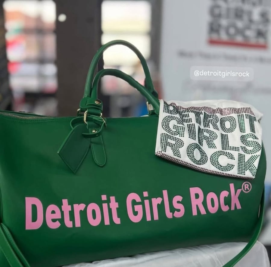 Image of Detroit Girls Rock Travel Bag Green & Pink 