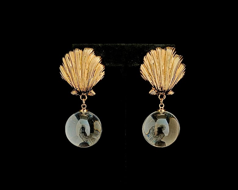 Image of Gold Shell/Clear Ball Pierced Earrings 