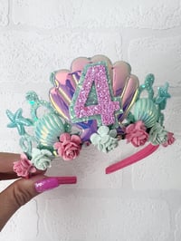 Image 5 of Aqua  and pink Mermaid birthday tiara crown party accessories 
