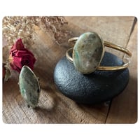 Image 1 of Solid Brass Seraphinite Ring and Cuff Set