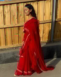 Red Sari With Pearl 