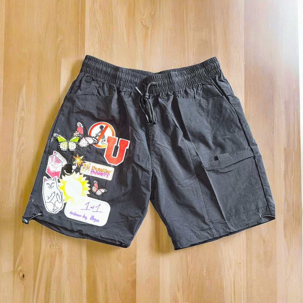 Image of Black Patchy Cargo Shorts