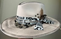 Image 2 of Off White Black Painted Fedora Hat Snakeskin, Chain and FeatherBand