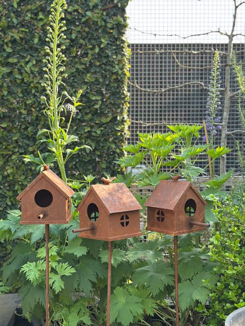 Image of Rustic Garden Birdhouse Stake