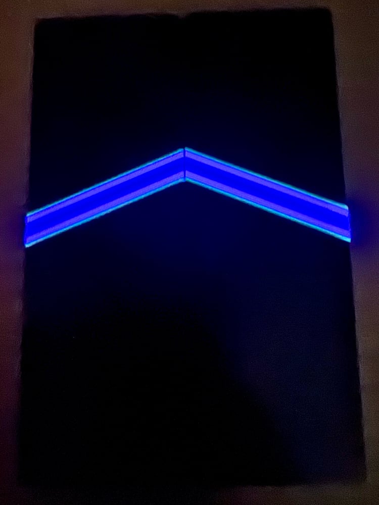 Image of @Kaoticartworks 3-D Resin & Amboyna Burl GLOW Segmented Knife Scales