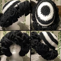 Crochet Ruffle Hat - Black on White 