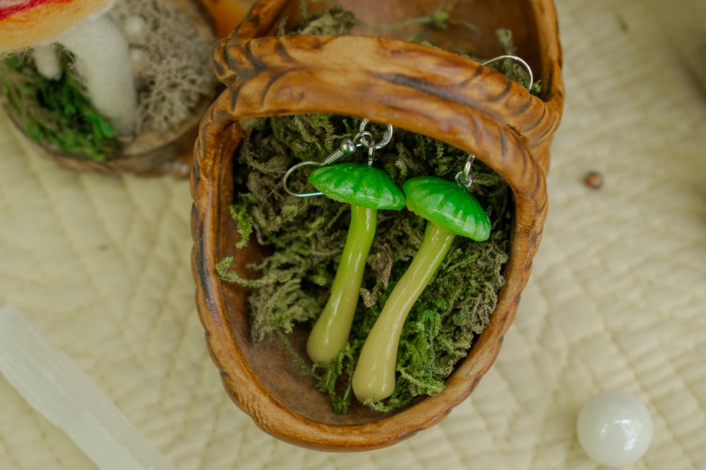 Image of Parrot Wax Cap Mushroom Earrings