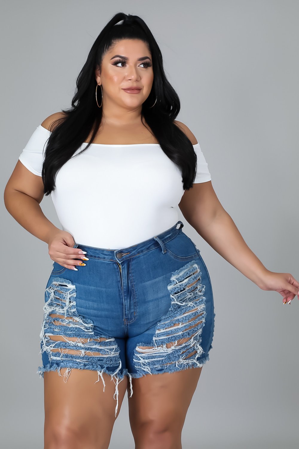 Image of Blue Denim Plus Shorts