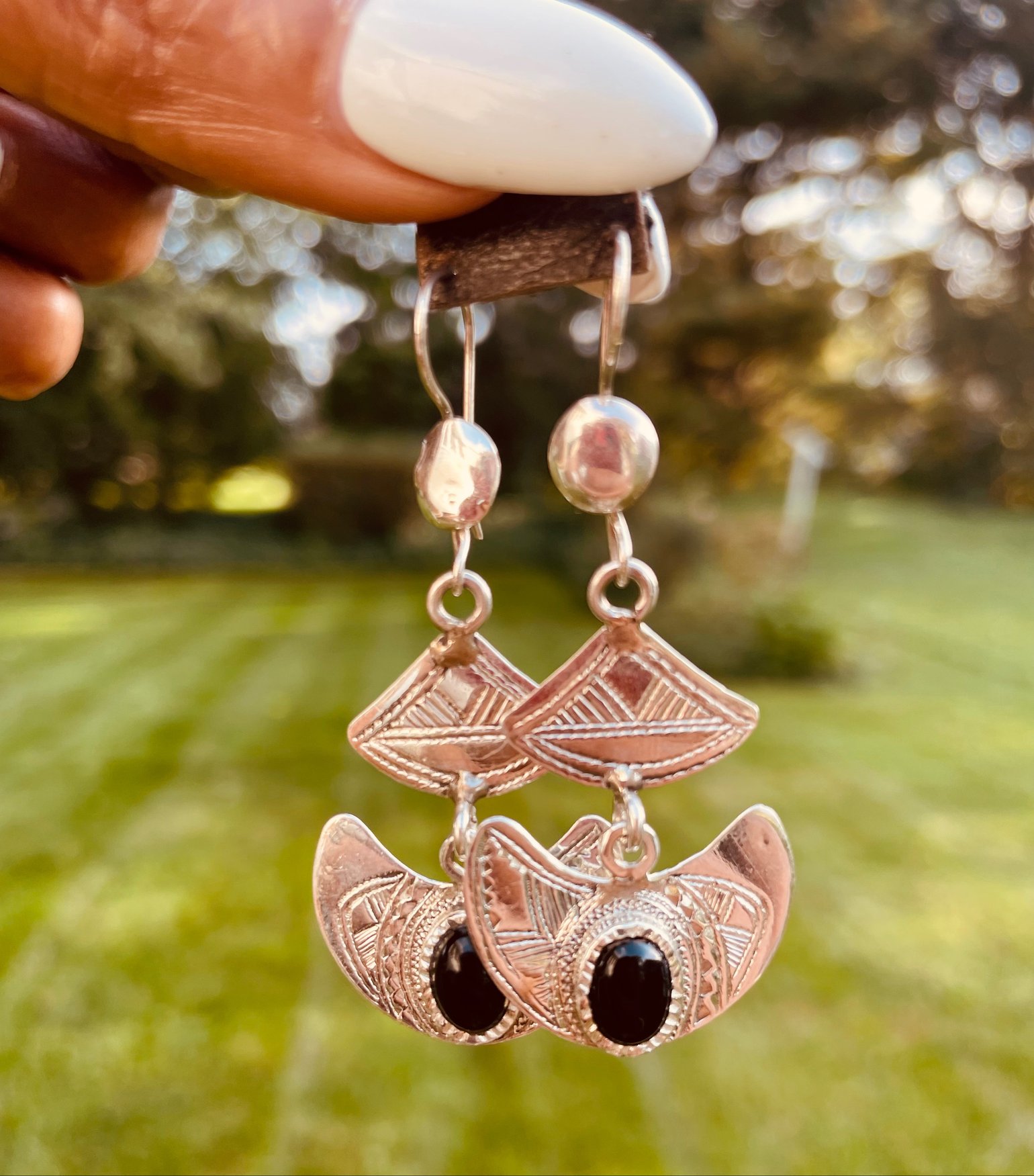 Image of Tuareg Silver & Onyx Small Earrings