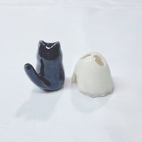 Image 6 of Glow In Dark Black Cat With Ghost Mask ceramic Figurine white gold version 