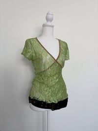 Image 2 of 00s Green lace top // M