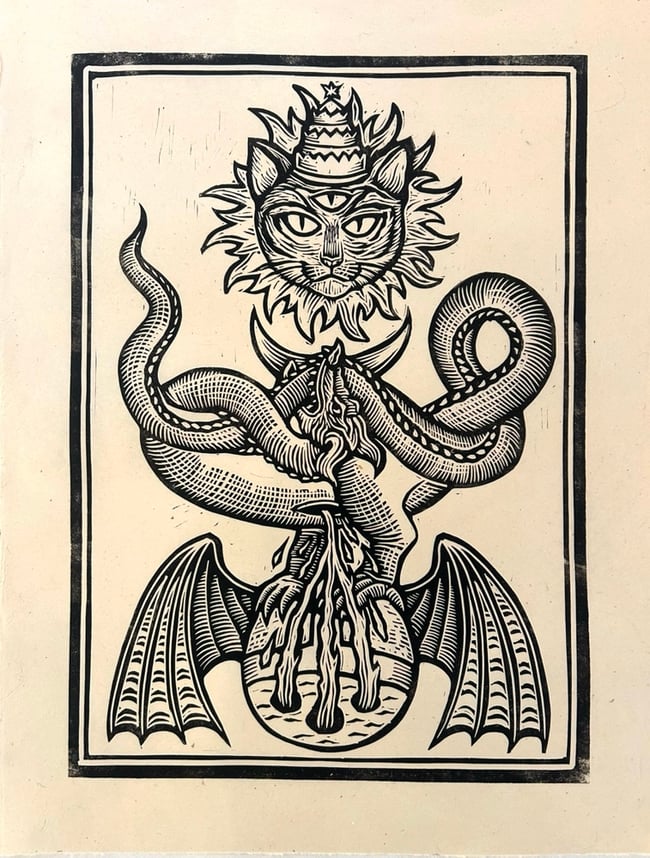 Cat Alchemy Block Print