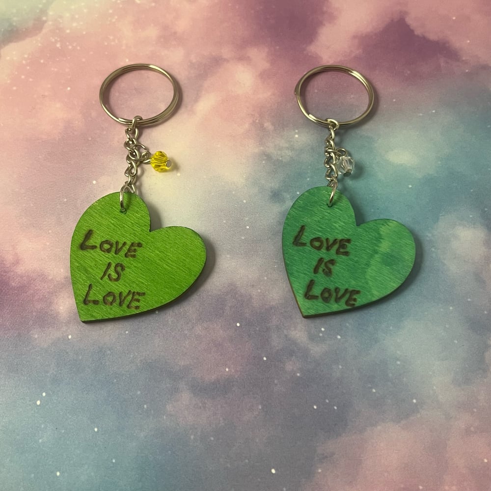 Image of Love Is Love Wood Burned Keychain