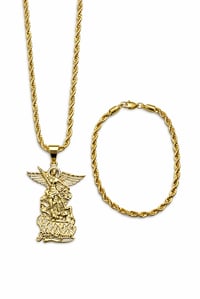 Image 2 of San Miguel Pendant Rope Chain Set 4mm 22” Necklace & 8” Bracelet | Gold Plated