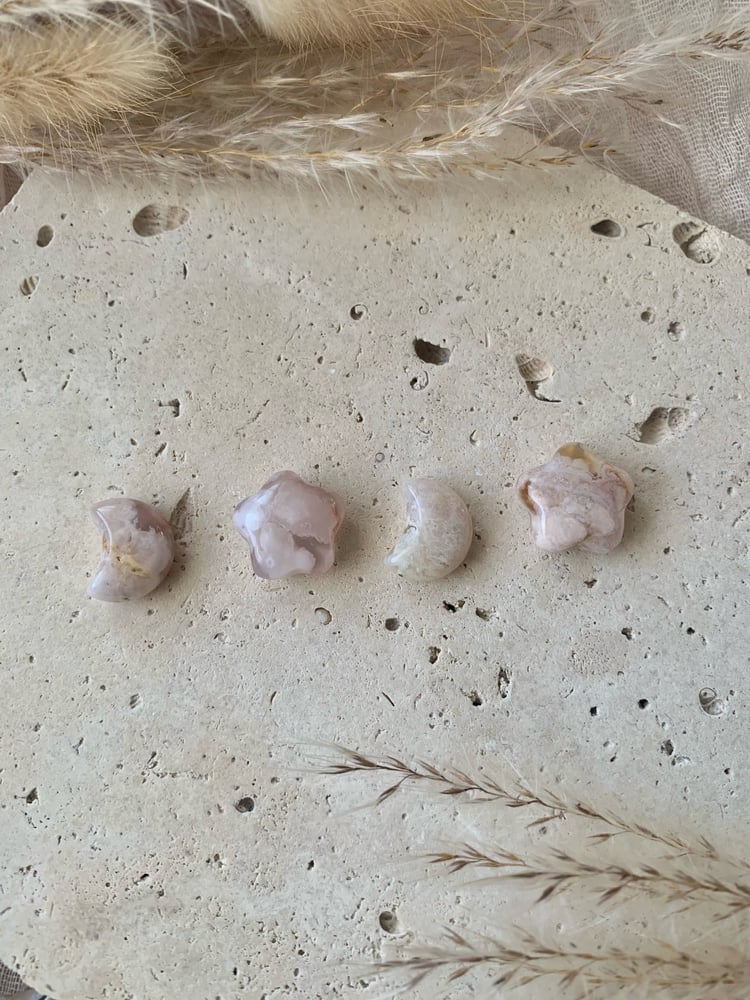Image of Mini Flower Agate Moon and Star Carvings 