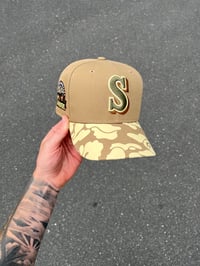 Image 1 of  SAND DUNE TRI TONE TAN SEATTLE MARINERS CUSTOM FITTED CAP