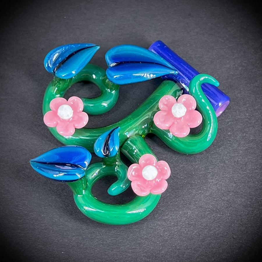 Image of 3 Cherry Blossom & Blue Leaf Pendant