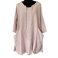 Image 1 of Oh My Gauze Pink Cotton Hooded Oversize Tunic with Pockets and Embroidered Accent - Size XL