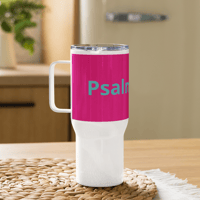 Image 6 of Travel mug with a handle (Psalms 9;11 Teal with Hot Pink)