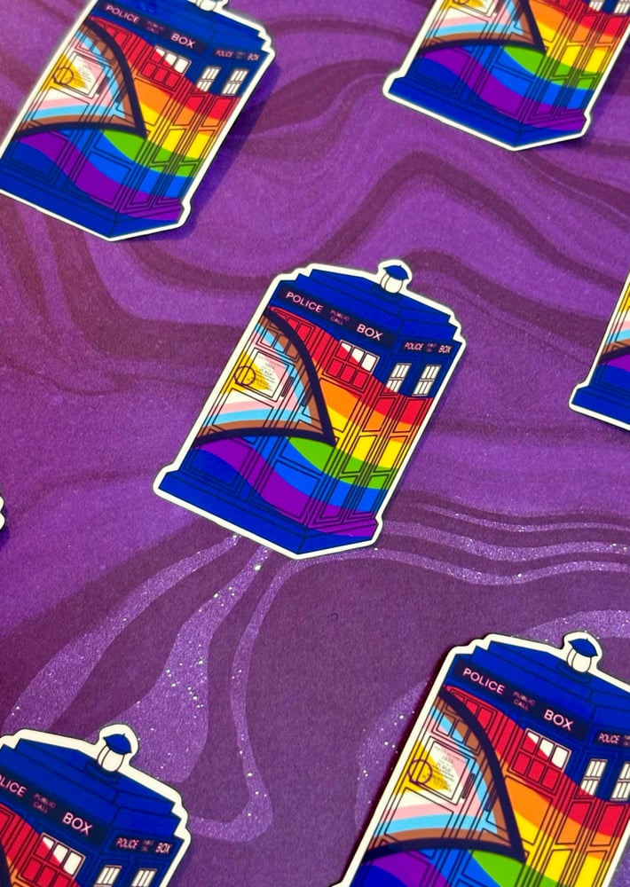 Image of New Progress Pride Tardis Sticker
