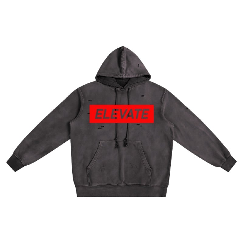 Image of Elevate Heavyweight Pure Cotton Hand-Frayed Washed Hoody- Black
