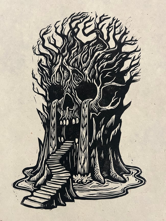 Tree Temple Block Print
